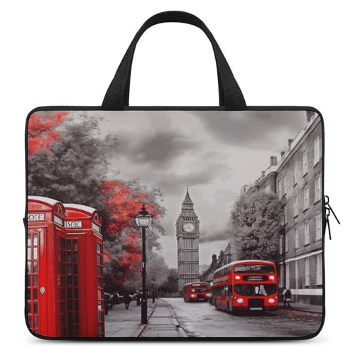 Sac ordinateur portable ultra fin rouge motif Londres pour voyage