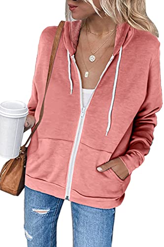 GOLDPKF Oversized Hoodie Cute Sweaters for Women Women's Hoodies Hoodie Zip up Lightweight Sweater Zipper Sweatshirt Women Pink Large