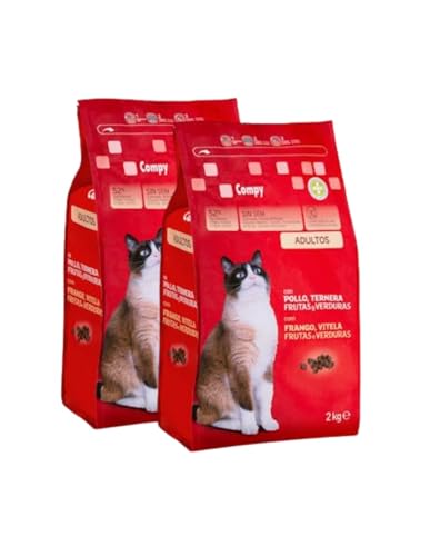 Compy Alimento Seco para Gatos Adultos con Pollo, Ternera, Frutas y Verduras, 2 kg