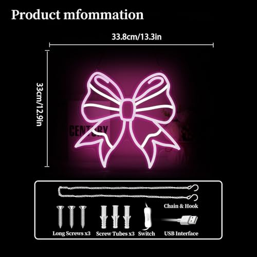 Image of Bow Neon Sign Led Neon Lights Neon Signs for Wall Decor Light Up Sign for Birthday Party Club Gift