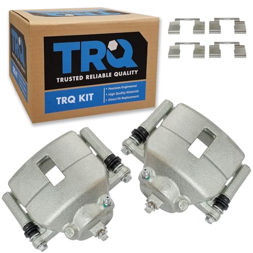 Image of TRQ Front Brake Caliper Set Zinc Coated Brackets Hardware Compatible with 2001-2010 Chrysler PT Cruiser