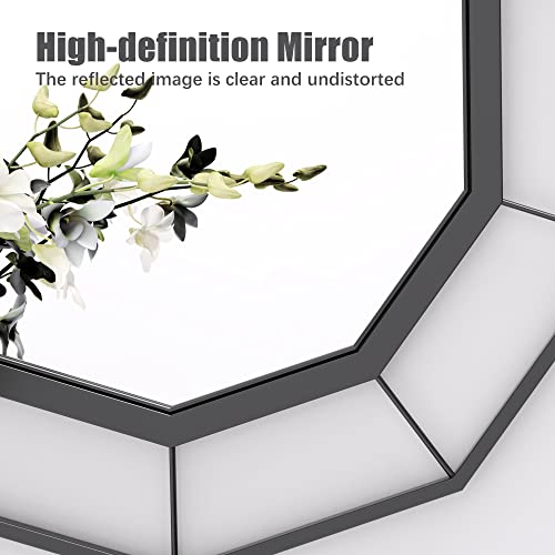 Anyhi Black Decorative Mirror For Wall Decor,Octagonal Wall Mirror Decor With Metal Frame, 24"X23" Modern Living Room Mirror #TOP2