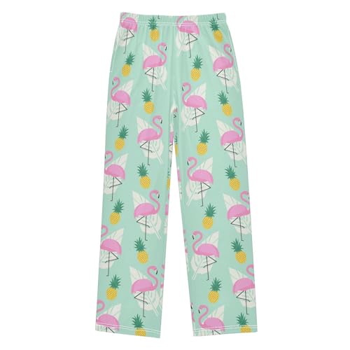 Flamingo Pineapple Print Boys Long Pants Soft Trousers Elastic Waist Kids Lounge Bottoms with Pockets S-XL