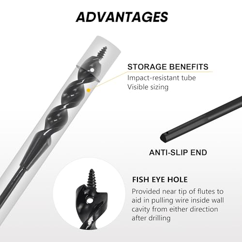 HUAALIUCHE 36" Flexible Installer Drill Bit for Pulling Wires in Walls, Ceilings, and Sidewalks, 1/2" Auger with Screw Point & Fish Eye, 3/16" 3-Flat Shank for Wood & Conduits, with Storage Tube by HUAALIUCHE - Used condition - Image 6