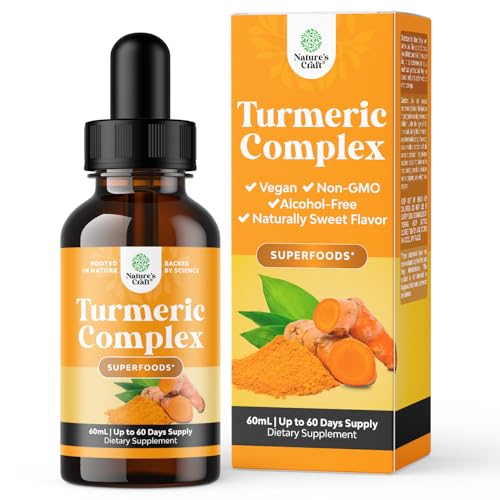 Natures Craft LE Organic Turmeric Liquid Drops For Adults - Liquid Turmeric Curcumin With Black Pepper Cinnamon And Ginger For Joints Digestion Immunity & More - Organic Turmeric Supplement Concentrate cover