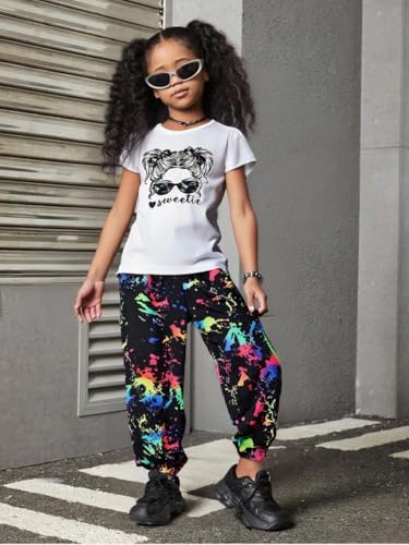 Image of Tween Girl Clothes 2 Piece Outfit Summer Short Sleeve Top + Jogger Pants Spring Fall Clothing Set Size 4-14 Years