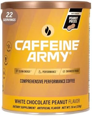 CAFFEINE ARMY White Chocolate Peanut | Comprehensive Functional Coffee with MCTs, CoQ10, Collagen and Adaptogens: Clean Energy + Supports Daily Attention, No Jitters or Crash (7.8 oz 22 Servings)