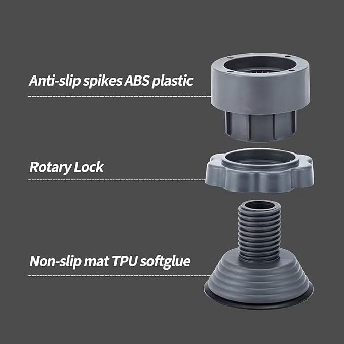 Image of Rainspire Anti Vibration Pads for Washing Machine, Adjustable Height Anti Slip Rubber Feet Pads, Noise Reduction Washer Dryer Support Stand, Heavy Duty Appliance Shock Absorber for Fridge, Dishwasher, Furniture (Set of 4)