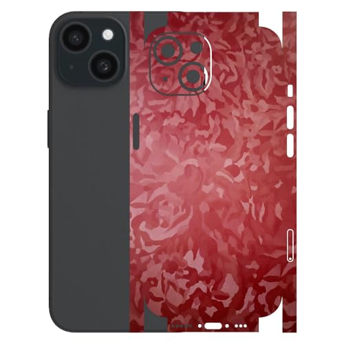 Image of AtOdds - Full Body Back Screen Guard Protector Film - 3D Textured Lamination Wrap Skin Sticker for iPhone 15 | Scratchproof Matte Finish (Design - Red Camo)