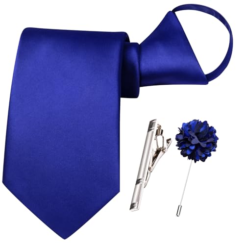 Image of Hi-Tie Pretied Boys Ties Solid Color Kids Adjustable Necktie Lapel Pin Clip Set Age 8-12 Wedding School Graduation