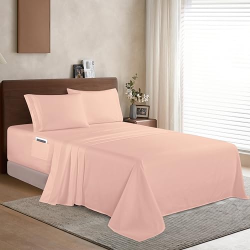 Elegant Comfort Luxury 1500 Premium Hotel Quality Microfiber 4-Piece Sheet Set - Soft, All Around Elastic 18-24 Inches Deep Fitted Sheet - Extra Deep Pocket Sheets, King, Blush
