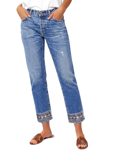 Flamingals Straight Leg Cropped Jeans for Women Trendy Mid Rise