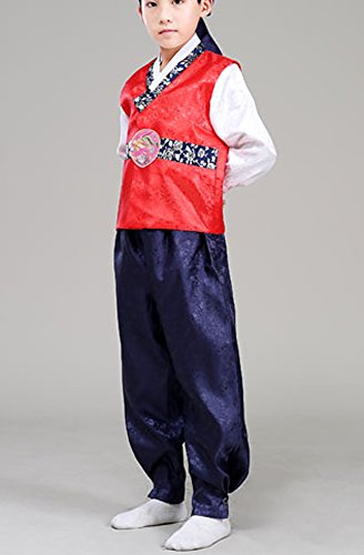 Crb Fashion Korean Traditional Outfit Boys Toddler Teens Mens Dolbok Hanbok Teenagers Kids Children Celebration Top Pants Costume (Height 120Cm, Red) #TOP2