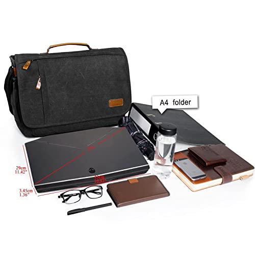 ESTARER Messenger Bag 17-17.3 Inch, Men's Computer Bag Water-resistant Canvas, Laptop Satchel Bag Teacher Bag for Work Office College, Dark Grey