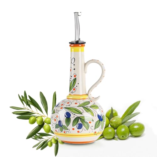 Gnlnkn 18 oz Ceramic Olive Oil Dispenser Bottle for Kitchen, Large Capacity Oli and Vinegar Cruet with Stainless Steel Spout, 540 ml Oil Container with Handle for Cooking Preventing, Vinegar Cruet by Gnlnkn - Used condition - US$16.99