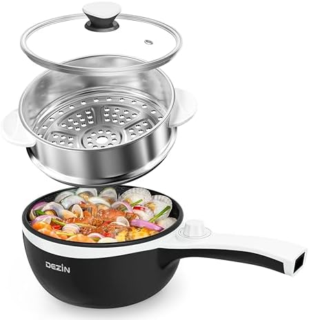 Dezin Hot Pot Electric with Steamer Upgraded, Non-Stick Sauté Pan...