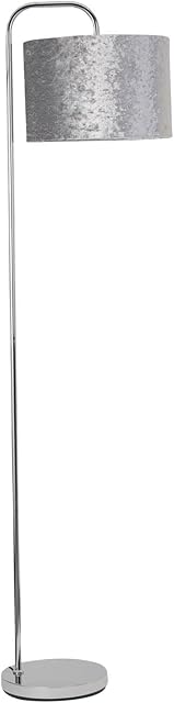 firstchoicelighting Modern Arched Design Floor Light Standing Lamp, Polished Chrome, Grey Crushed Velvet Shade, Height 158cm, LED Compatible