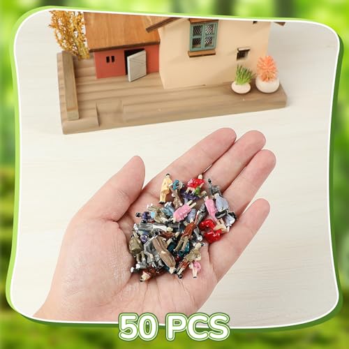 Namalu 50 Stück 1: 87 HO Maßstab Mini Figur Menschen Set Architektonisch Winzige Bemalte Modellfiguren Kleine Figuren Menschen Sitzend und Stehend Plastik Miniatur Menschen für Puppenhaus Eisenbahn