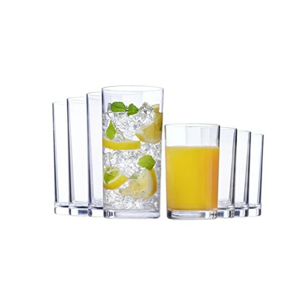 US Acrylic Classic Clear Plastic Reusable Drinking Glasses (Set of 8) 9oz Juice & 16oz Water Cups | BPA-Free Tumblers, Made in USA | Top-Rack Dishwasher Safe