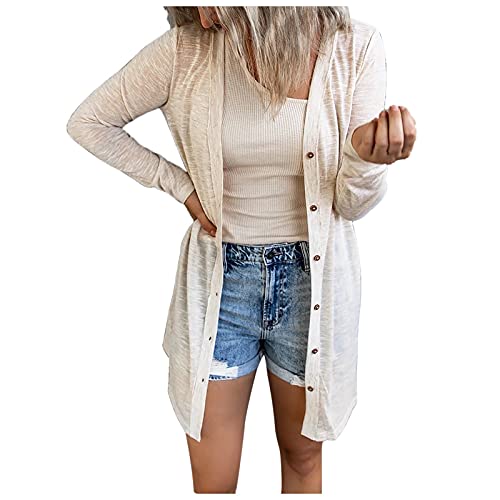 WUHOVILA Women's Cardigans Button Down Solid Color Cardigans Open Front Cardigan Sweaters Long Sleeve Shrugs White