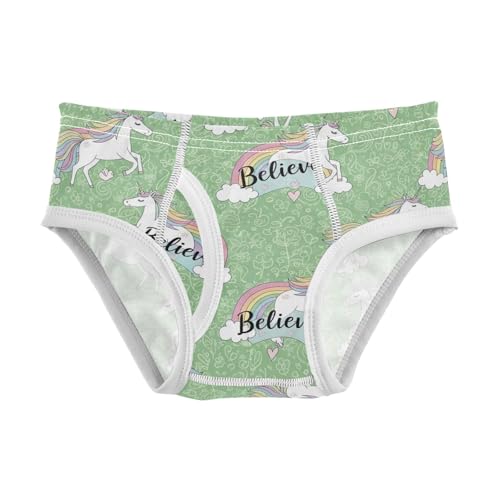 CHIFIGNO Boys' Cotton Underwear Breathable Briefs Printed Brief Underwear for Kids Boys, Cute Unicorn Green