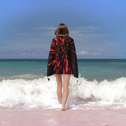 Serviette de bain douce microfibre rouge et noir grand drap de douche L - 7