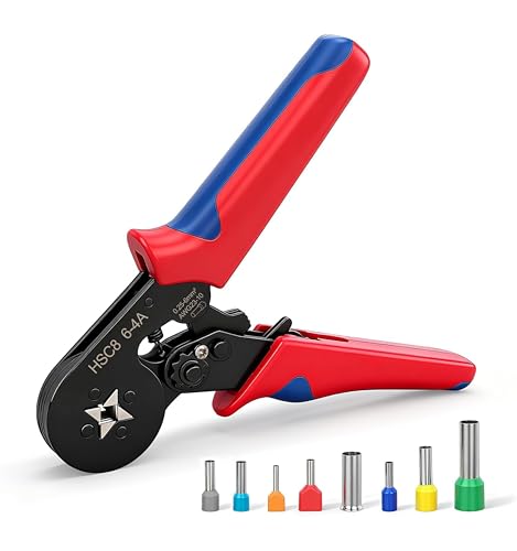 Image of G-ENERGY 1Pcs HSC8 6-4A Ferrule Crimping Tool, Self Adjusting Ratchet Wire Crimper 0.25-6mm AWG 23-10, Square Crimping Pliers for Bootlace Ferrule Terminals, Electrician Tool (Pack of 1)