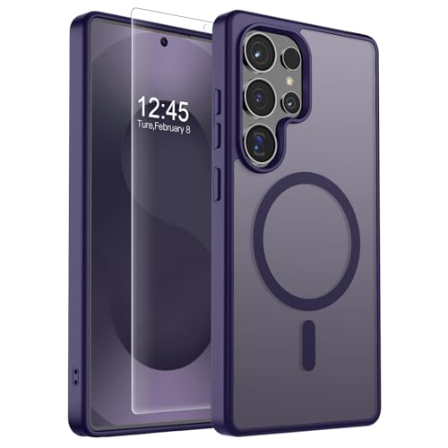 SUPFINE Magnetic for Samsung Galaxy S25 Ultra Case with Screen Protector, (Built-in Magnets) (Military Grade Drop Protection) Slim Translucent Shockproof Phone Case,Dark Purple by SUPFINE - Used condition - US$4.82