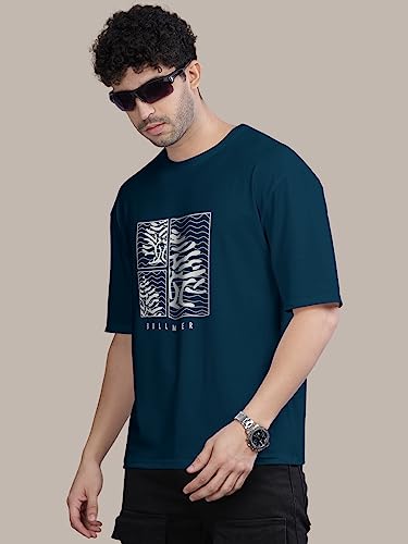 Image of BULLMER Peach Trendy Front Printed oversized Round Neck T-shirt for men