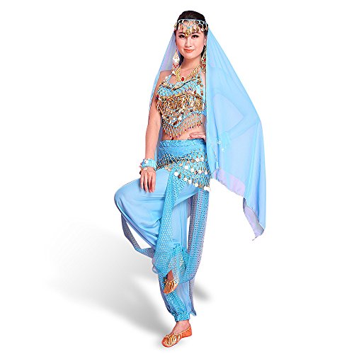 Femme Belly Danse du Ventre déguisement Costume Carnaval Paillettes Danse Top + Pantalons + Ceinture Cover
