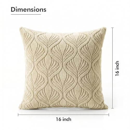 Image of Yellow Weaves Jacquard Cushion Covers | Sofa Cushion Covers | Throw Pillow Cover for Sofa, Couch, Living Room| Removable & Washable | 16x16 Inches, Set of 5 (Beige)