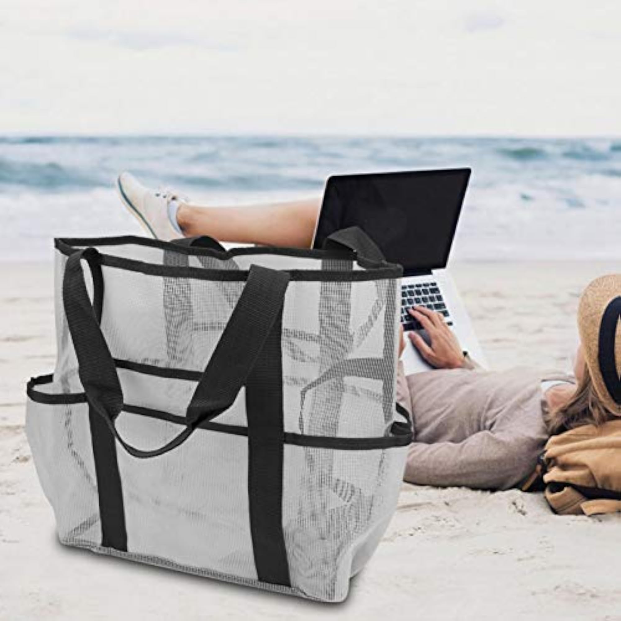 Portable Mesh Handbag for Outdoor Travel Beach