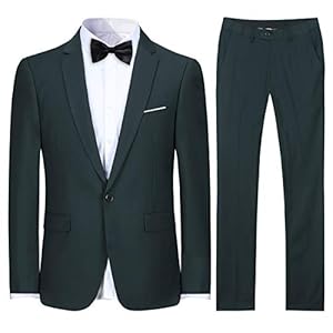 Costume homme confortable formel d’affaire de couleur uni un bouton à la mode slim fit deux pièces,Vert Foncé,M
