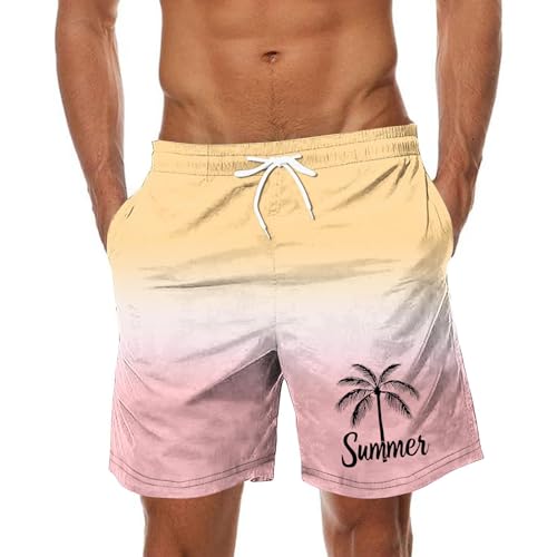 Men Hawaiian Shorts Fashion Gradient Print Elastic Waist Plus Size Loose Comfy Big Tall Beach Casual Swim Trunks