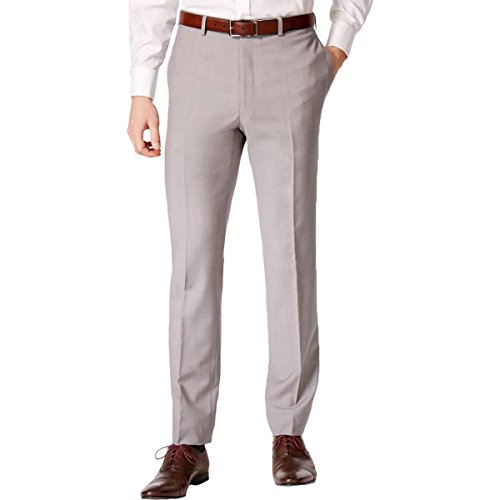 Calvin Klein Slim Light Grey Textured Flat Front New Men's Dress Pants (34W x 30L)