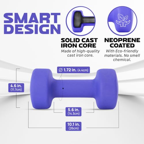 Image of Yes4All Neoprene Coated Dumbbell Hand Weight Sets of 2 - Multiple Weight Options with 15 Colors, Anti-roll, Anti-Slip, Hexagon Shape