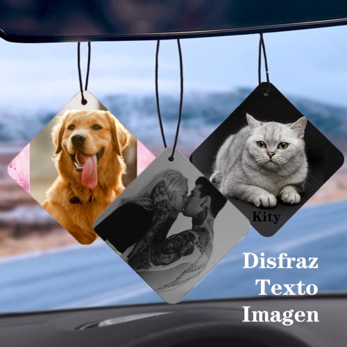 Ambientadores Coche Personalizado Para Coche con Foto/Texto , 5 Aromas Ambientador Para Coche Personalizado Para Coche Regalo de Cumpleaños de San Valentín (pack de 4 unidades) Cover