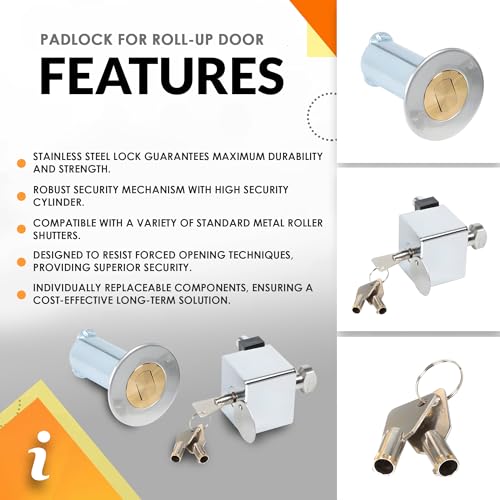 DOJA Barcelona | Garagentor Schloss | 1 Vorhängeschloss mit Schlüssel | Rolltor Schloss mit Harpunenstift | Sicherheit | Metalltür, Türschloss, Rollläden, Jalousien Sicherung Garagentor Schloss