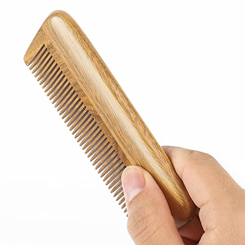 Onedor Handmade 100% Natural Green Sandalwood Wooden Comb For Men Hair, Beard, And Mustache Styling Pocket Comb With Leather Case (Short) #TOP1