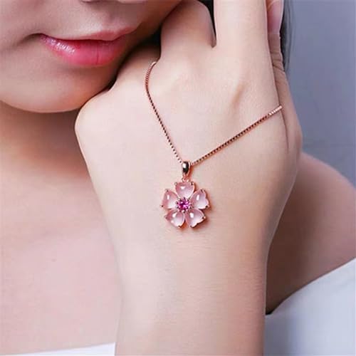 Pink Flower Pendant Necklace for Women CZ Crystal Floral Cherry Blossoms Dainty Choker Necklaces Gemstome Pink Love Heart Beautiful Artificial Stone Wedding Best Gift for Friends Lover Valentine's Day3