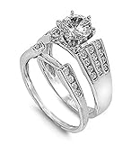 Sterling Silver Custom Engagement Ring Wedding Band Bridal Set Size 6