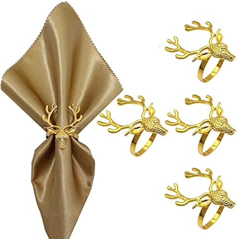 Gold Elk Deer Head Napkin Rings Set Cover