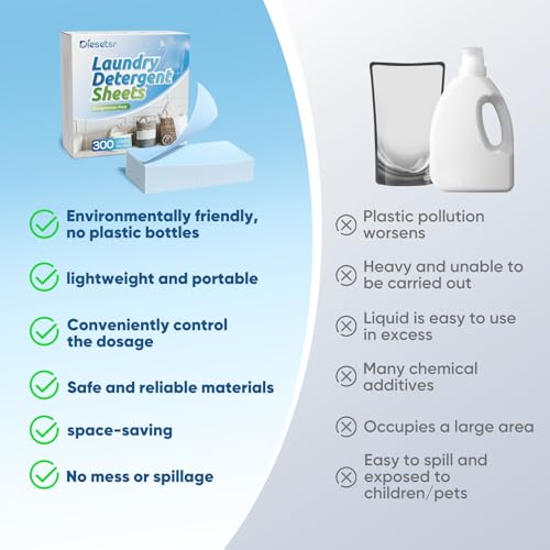 Laundry Detergent Sheets 300 Loads Diesetsr Laundry Sheet ECO-friendly Travel Plastic-Free Washing Detergent Soap Sheets,Fragrance-Free - Image 3