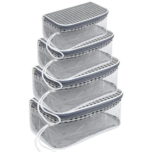 Image of Storite Set of 4 Travel Pouch Bags - Clear PVC Toiletry, Cosmetic & Storage Organizer Bags for Travel, Gym, Makeup & Daily Use Waterproof Zipper Bags