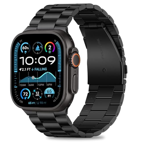 Image of HITZEE Compatible with Apple Watch Ultra Band 49mm Business Stainless Steel Metal Strap Men Women Link Bands Compatible for Apple Watch Ultra 3 /2 /1, 49mm Black