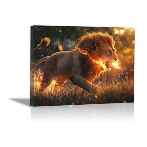 Toile lions dans le feu déco salon et bureau moderne 60 x 90 cm