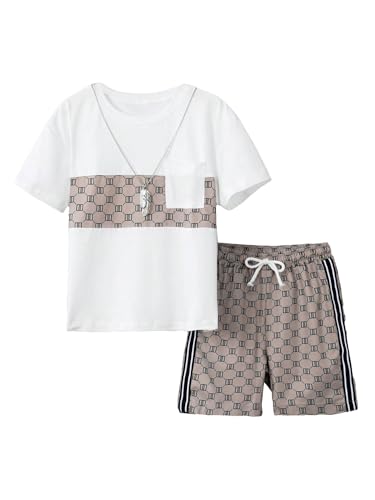 Image of COZYEASE Boys' 2 Piece Outfits Summer Shorts Sleeve Graphic T Shirts and Shorts Sets Vacation Beach Clothes