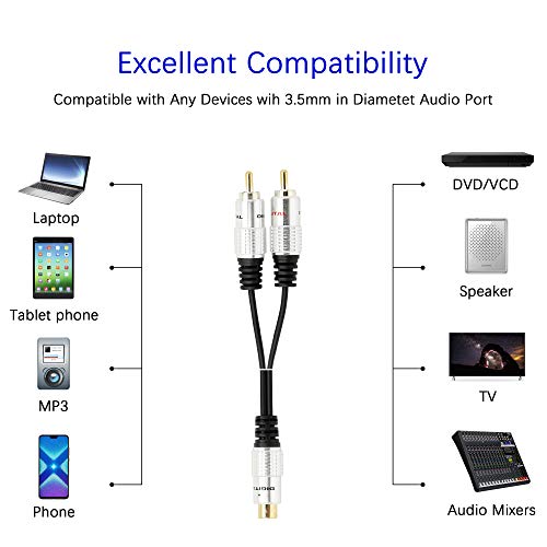 SinLoon RCA Y-Adapter Audio Cable,Premium Aluminium Alloy Single RCA Female to 2 Dual Male RCA Digital Coaxial Splitter Gold Plated Adapter Audio Cable(RCA/F-2M)