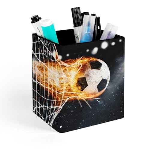 Quteprint Portalápices cuadrado, soporte para bolígrafos deportivos de fútbol para escritorio, organizador de bolígrafos de oficina, accesorios de escritorio, taza de lápices, almacenamiento de