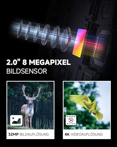 ZIMOCE Mini Wildkamera 4K 32MP mit Bewegungssensor, Nachtsicht & 940nm IR-LEDs, Wildtierkamera mit 0,2s Auslösezeit, 20m Infrarot, IP66 wasserdicht, 60° Weitwinkel, Jagdkamera für Tierbeobachtung